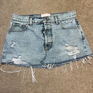 REVICE Light Blue Distressed Denim Mini Skirt